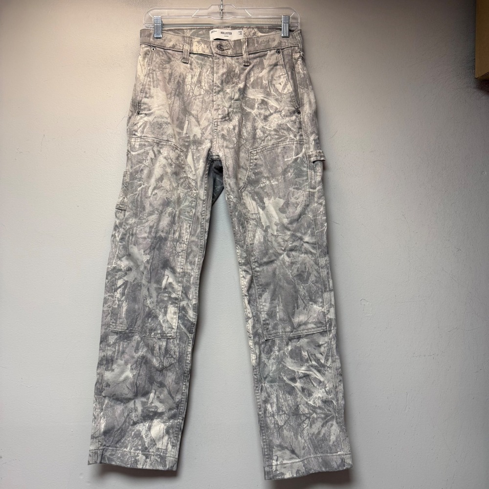 Hollister Carpenter Pants Men 28x30 Grey Camo Excellent Loose Utility Workwear